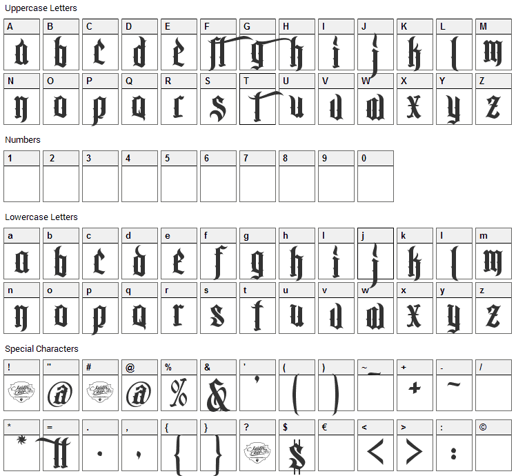 MCF Bad Manners WW Font Character Map