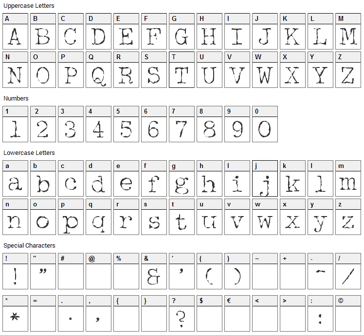 McGarey Font Character Map