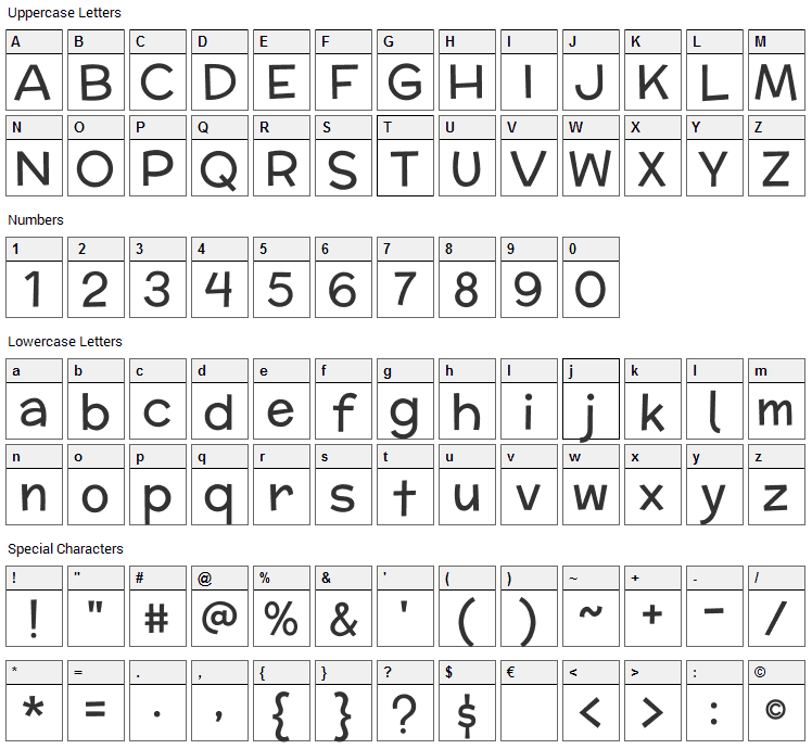 McLaren Font Character Map