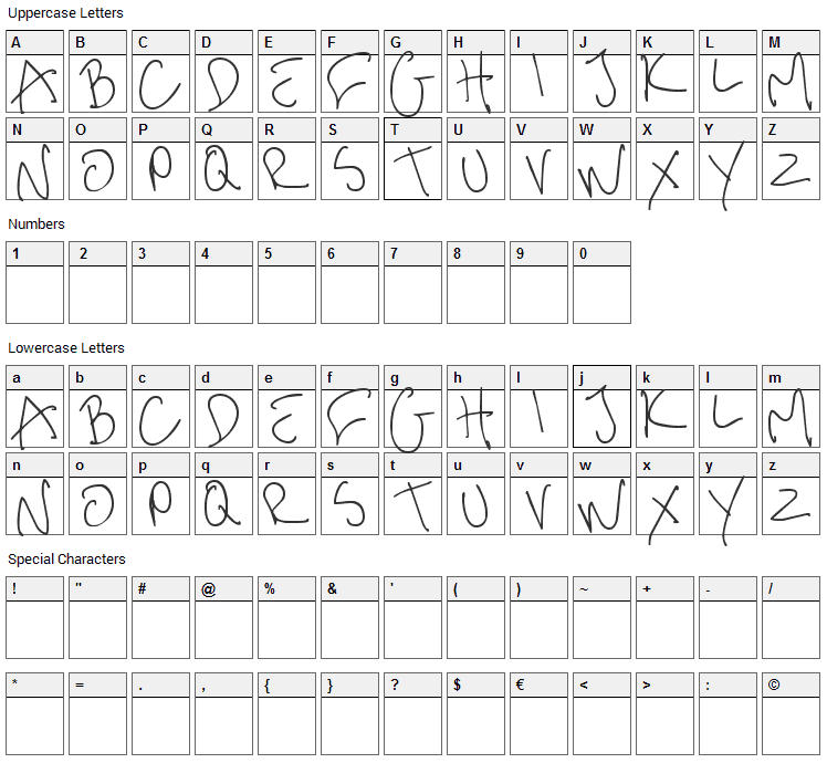 Me Handwritin Thin Font Character Map