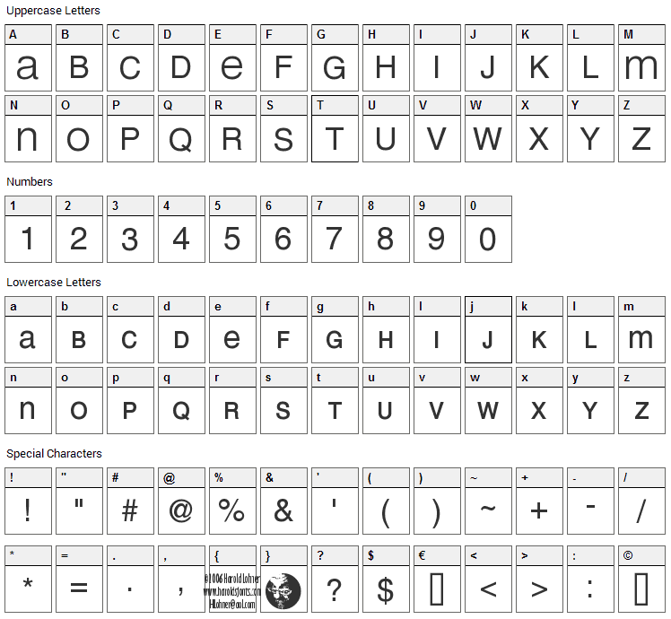 Mean 26 Sans Font Character Map