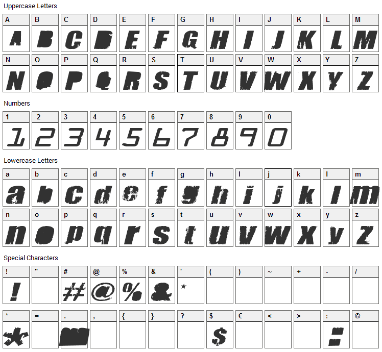 Meanies Font Character Map