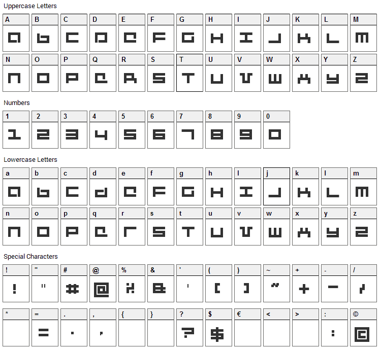 Mecha Font Character Map