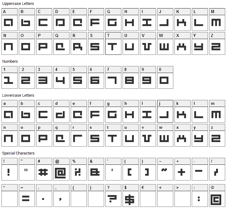 Mecha + Mechanic Font Character Map