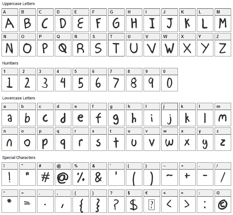 Mechanical Pencil Font Character Map