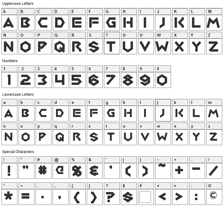 Medabots Font Character Map