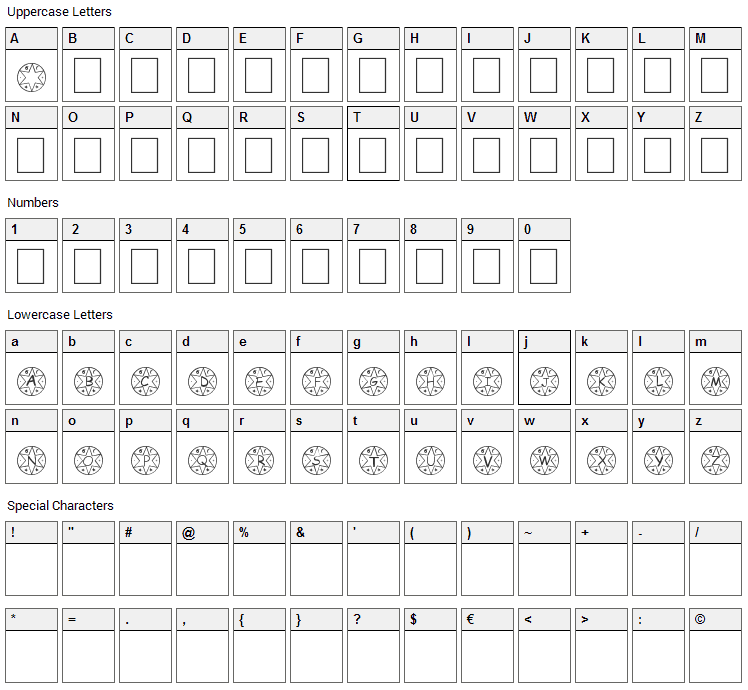 Medalhao Font Character Map