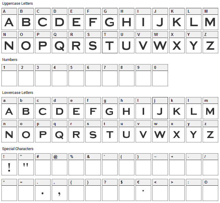 Media Gothic Font Character Map