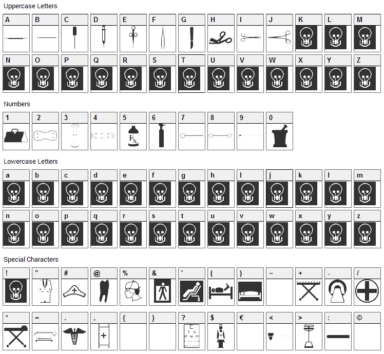 Medicine Font Character Map