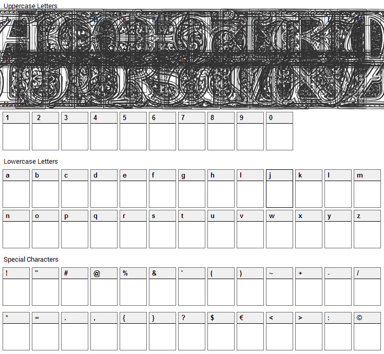 Medieval Victoriana Font Character Map