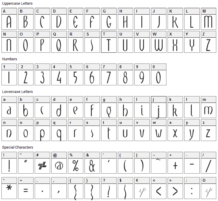 Meditation Font Character Map