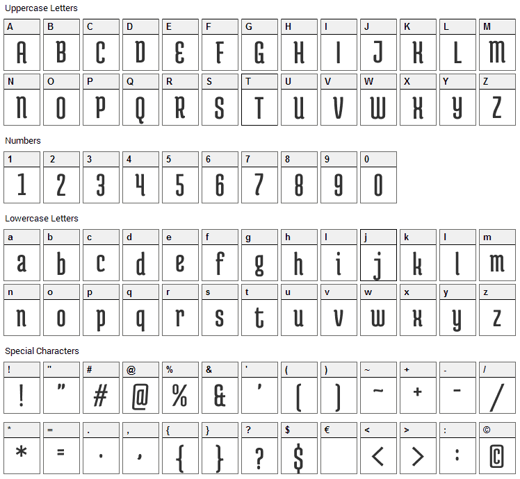 Medula One Font Character Map