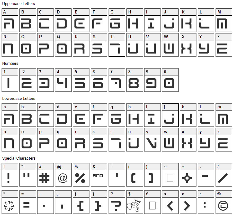 Mega  Font Character Map