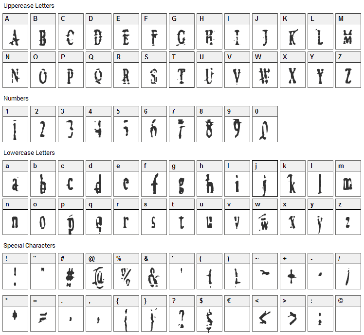 Megalomania X Font Character Map