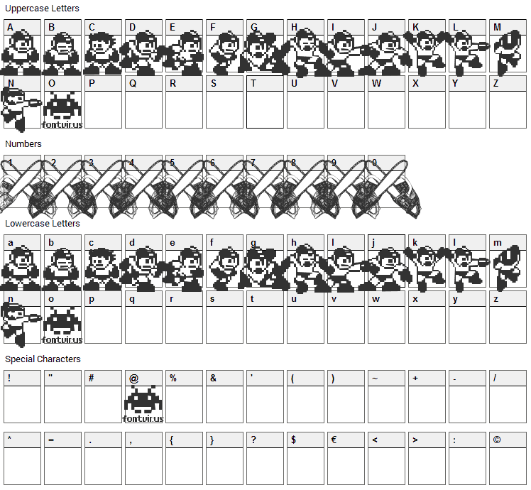 MegaMan Font Character Map