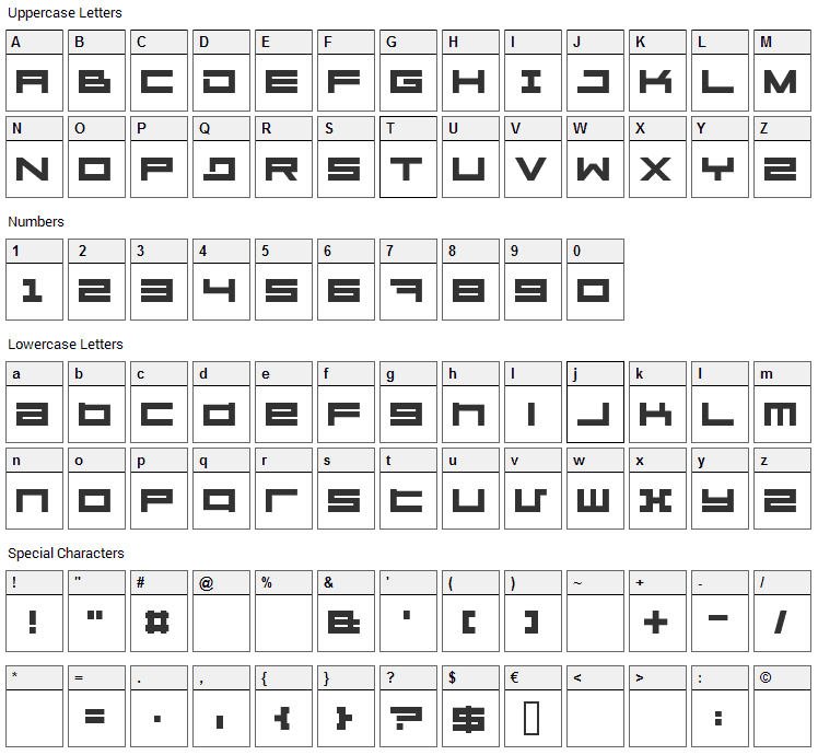 Megaton Font Character Map