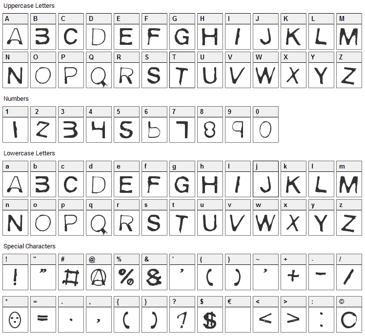 Meiry Font Character Map