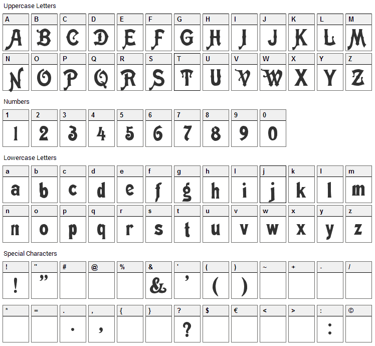 Meistersinger Shadow Font Character Map