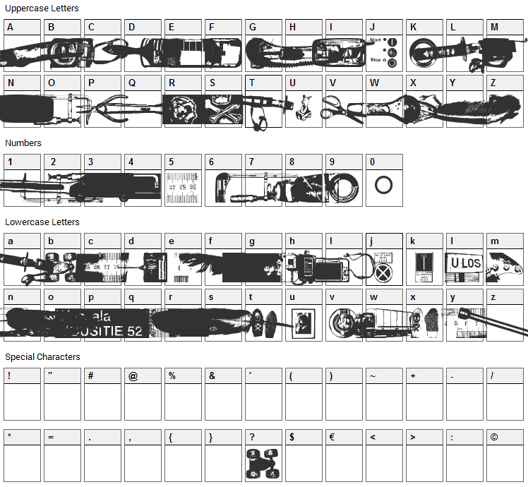 Melkein Aito Kopio Font Character Map