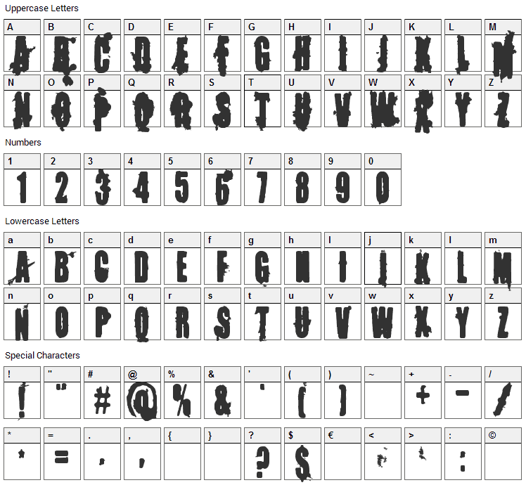 Memory Lapses Font Character Map