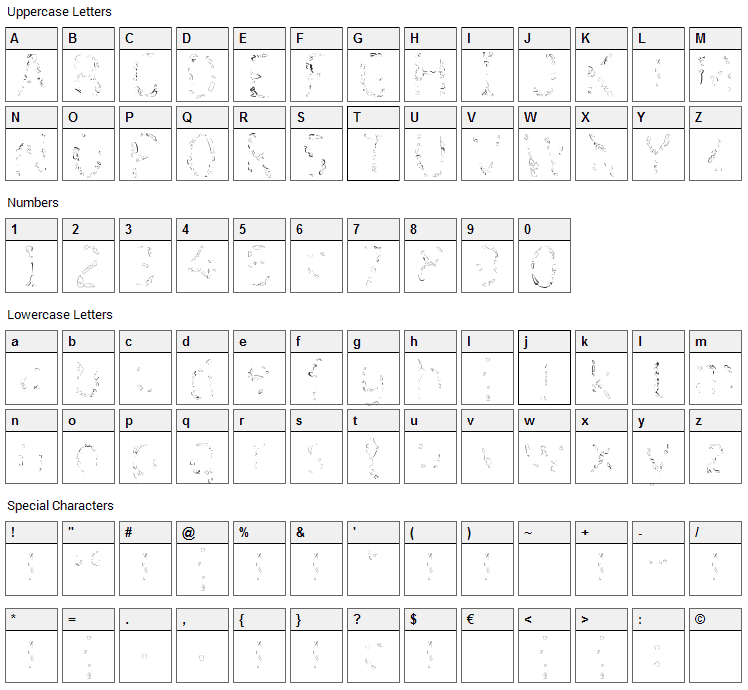 Memory Shadow Font Character Map