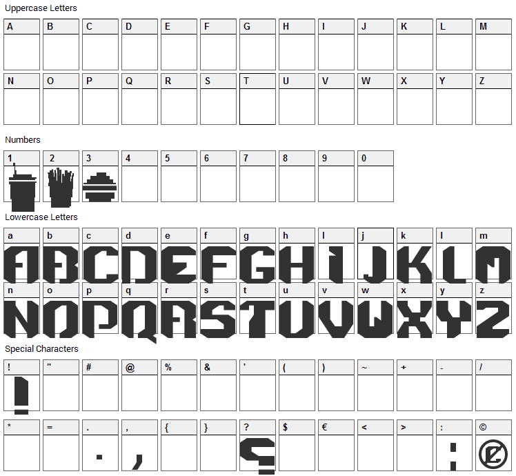 Menace Font Character Map