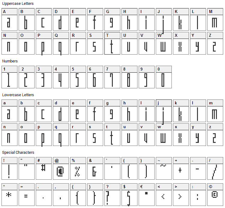 Mens Cosme Font Character Map