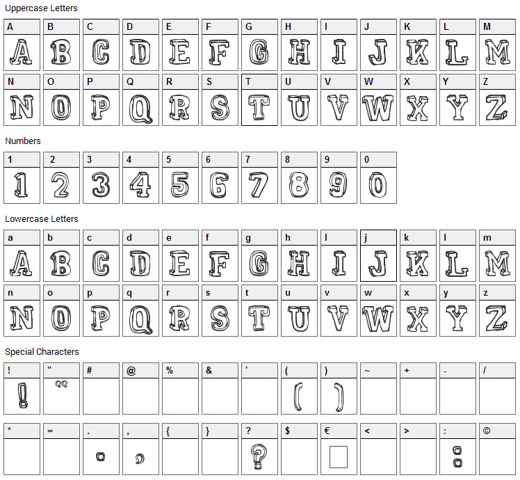 Mental Freak Font Character Map