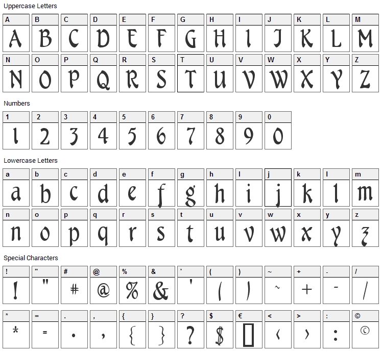 Menuetto Font Character Map