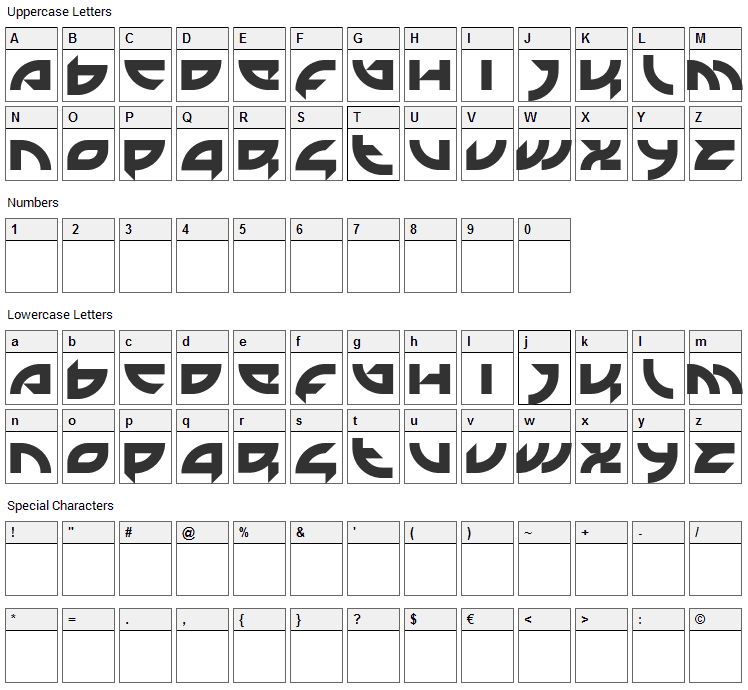 Mercenary Font Character Map