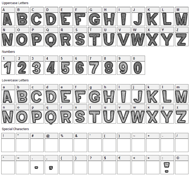 Mero Ornad Font Character Map