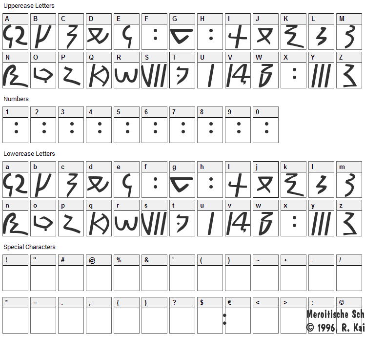 Meroitic Demotic Font Character Map