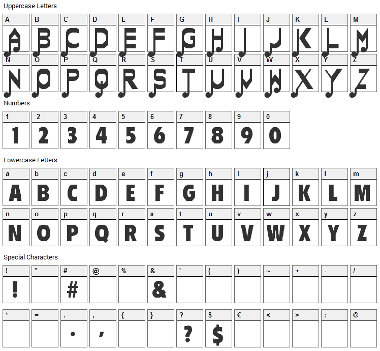 Merrie Melodies Font Character Map