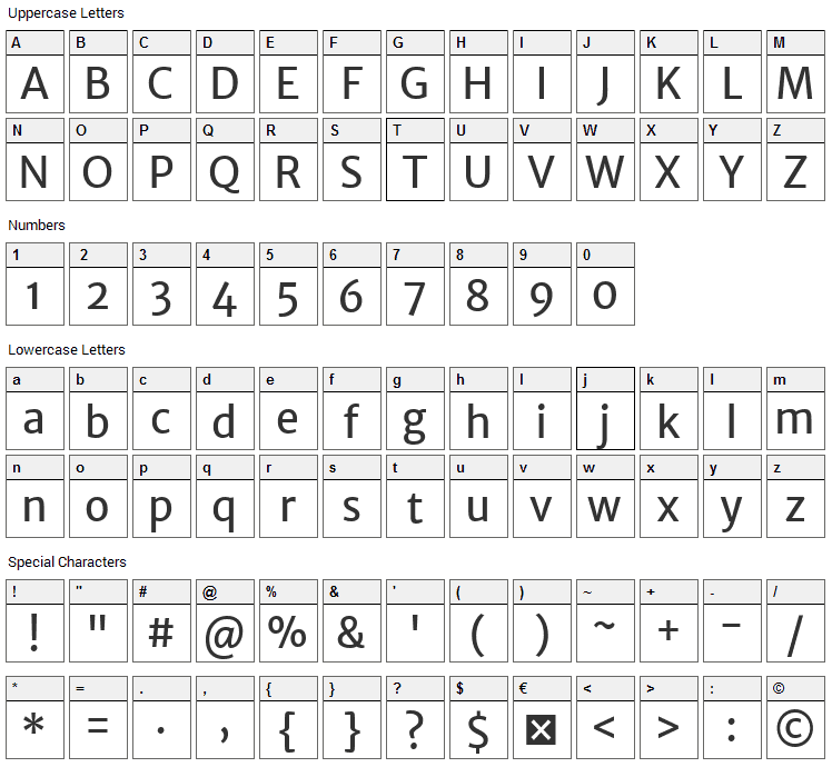 Merriweather Sans Font Character Map