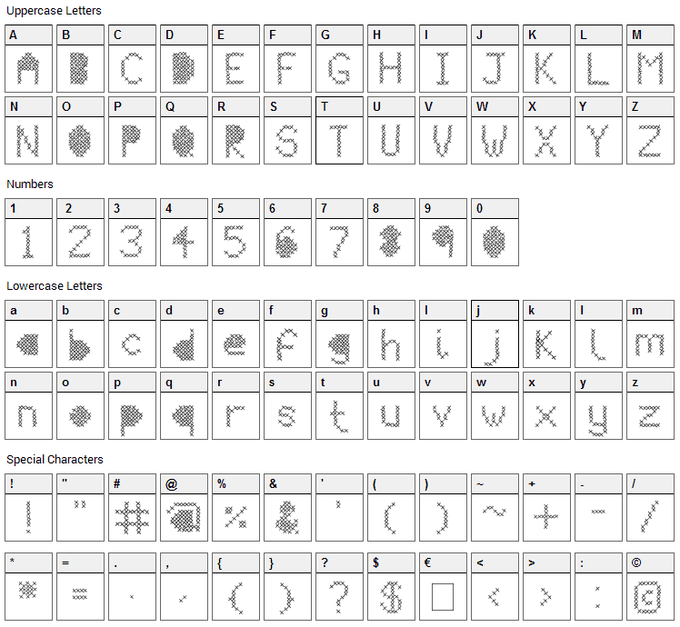 Mesh Stitch Font Character Map