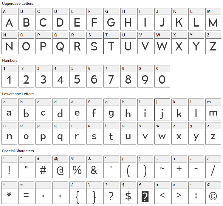 Mesmerize Font Character Map