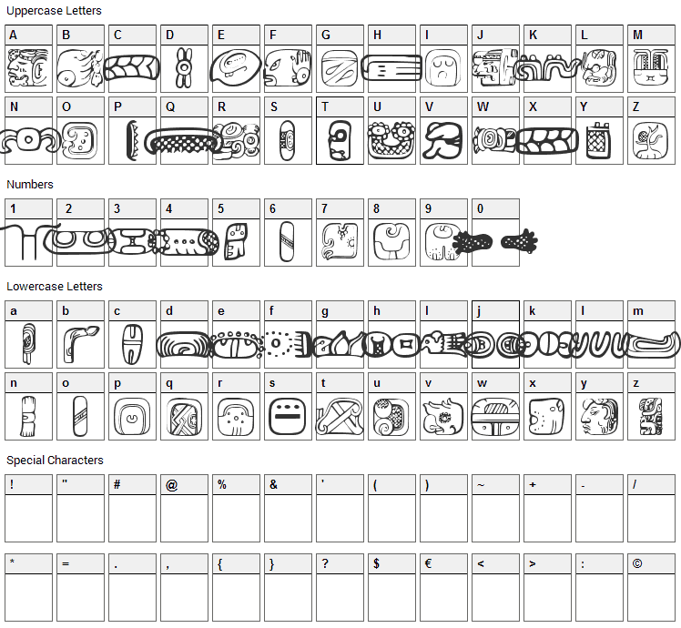 MesoAmerica Dings Font Character Map