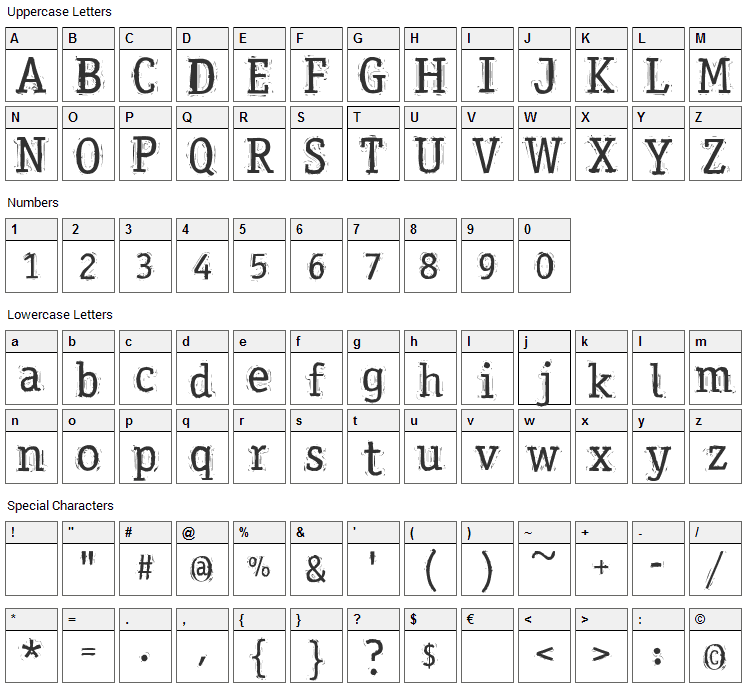 Messy Office Font Character Map