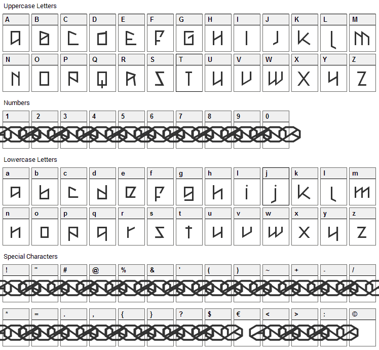 Metal as in heavy Font Character Map