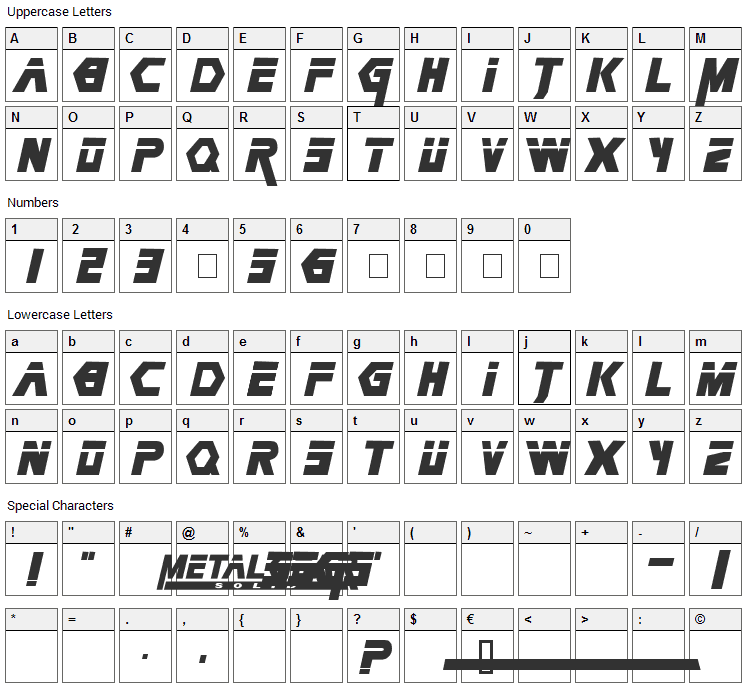 Metal Gear Solid Font Character Map