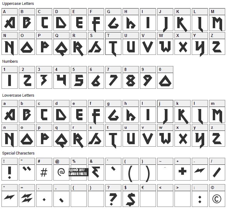 Metal Lord Font Character Map