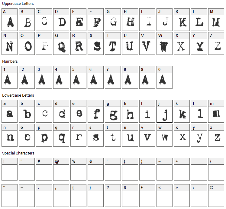 Metalic Avacodo Font Character Map