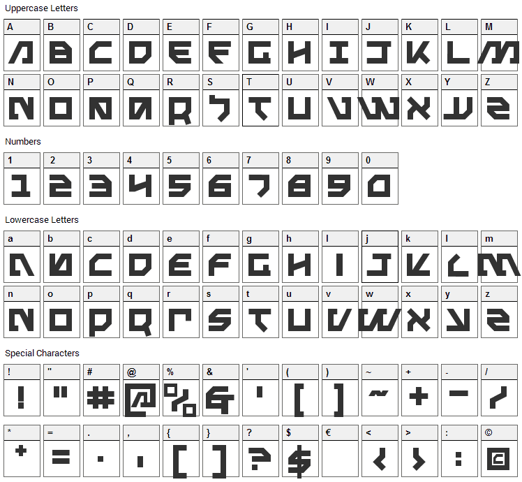 Metalstorm Font Character Map