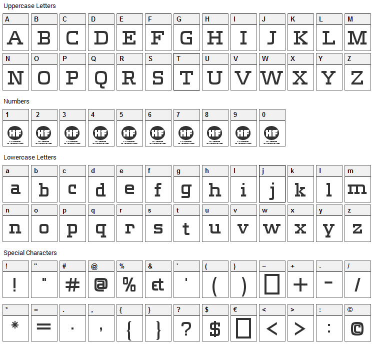 Meteora Font Character Map