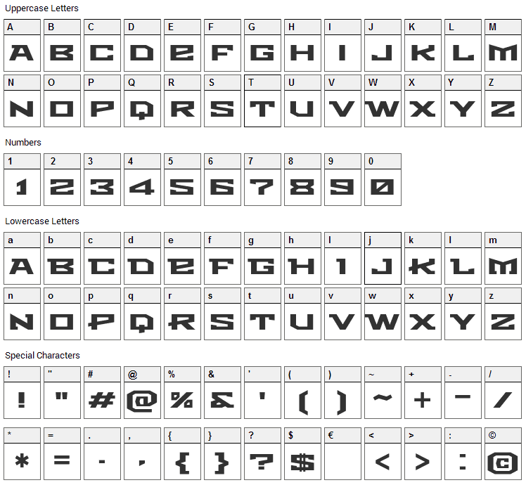 Metro Font Character Map