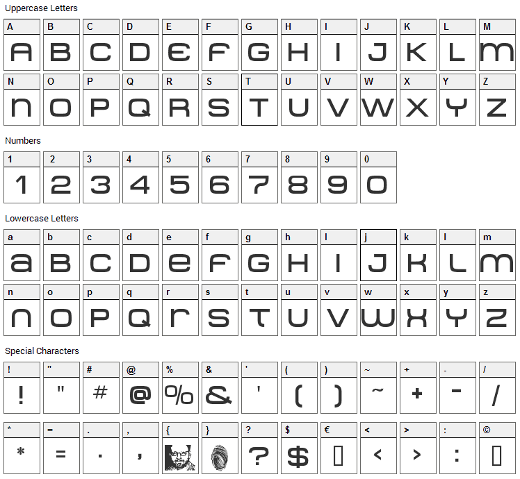 Metro DF Font Character Map