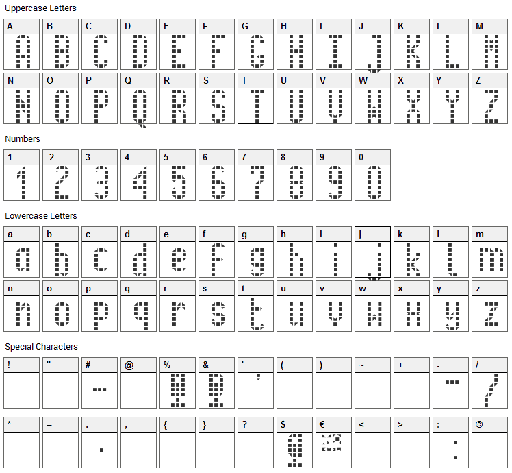 Metro Font Character Map