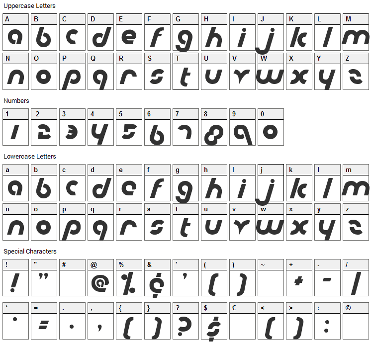 Metroplex Font Character Map