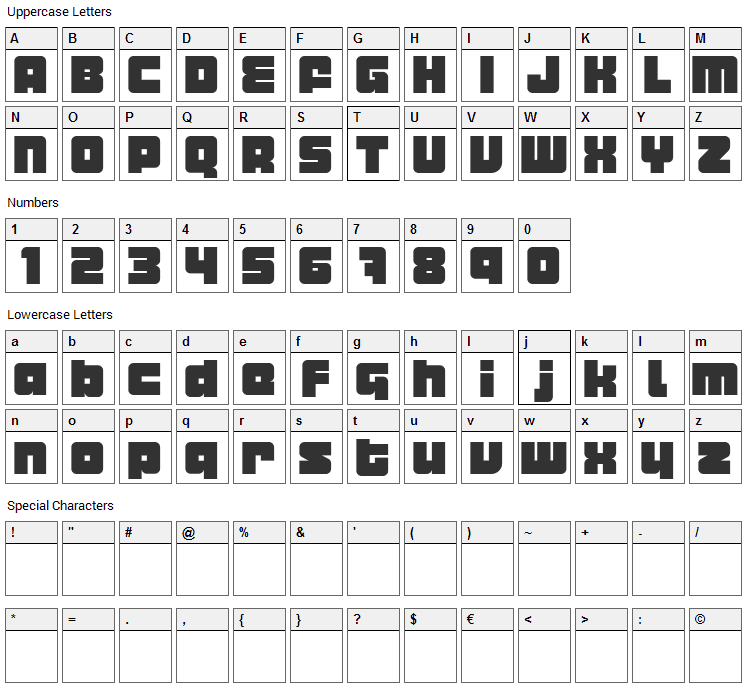 Metropolian Font Character Map