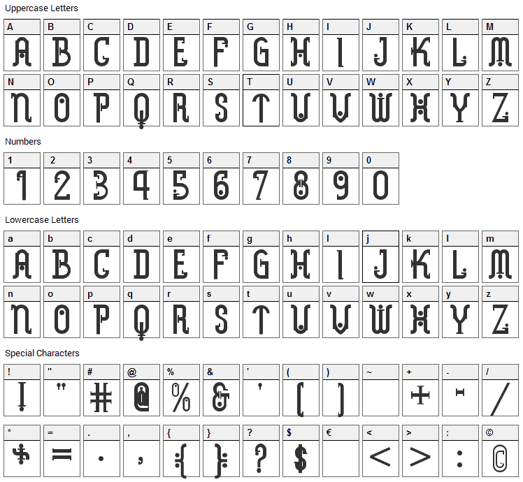 Metropolis Font Character Map